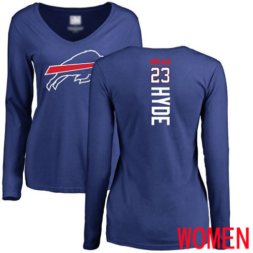 NFL Women Buffalo Bills #23 Micah Hyde Royal Blue Backer Long Sleeve T Shirt->women nfl jersey->Women Jersey
